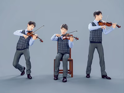 Men Playing Violin In Different Poses Standing Sitting And Lifting Leg 3d model