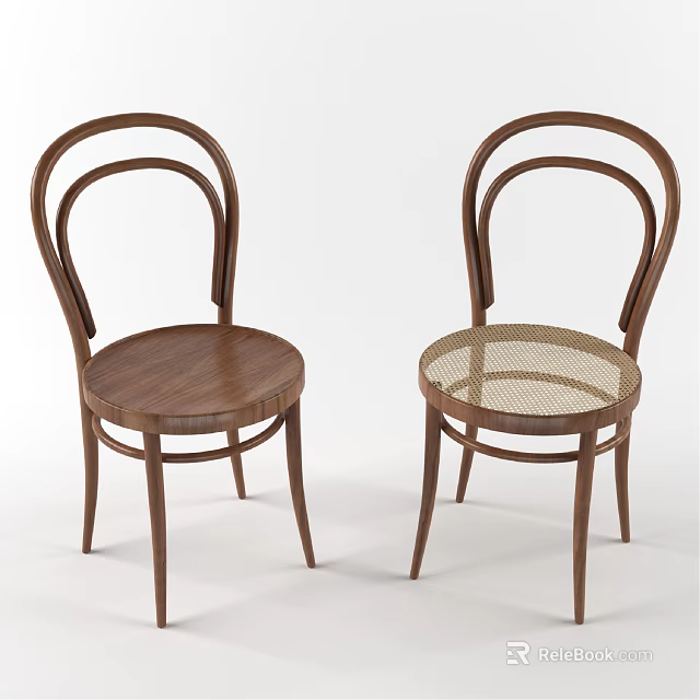 Two Wooden Dining Chairs With Curved Backrest And Cane Seat Design For Home Use 3d model 
