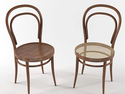 Two Wooden Dining Chairs With Curved Backrest And Cane Seat Design For Home Use 3d model