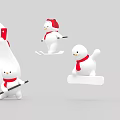 Cute Snowman Dolls With Red Scarf Hat And Winter Activity Poses Like Skiing Hockey Stick