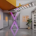Modern School Interior With Purple Neon X Decoration Find Your Soul Sign And Green Plant