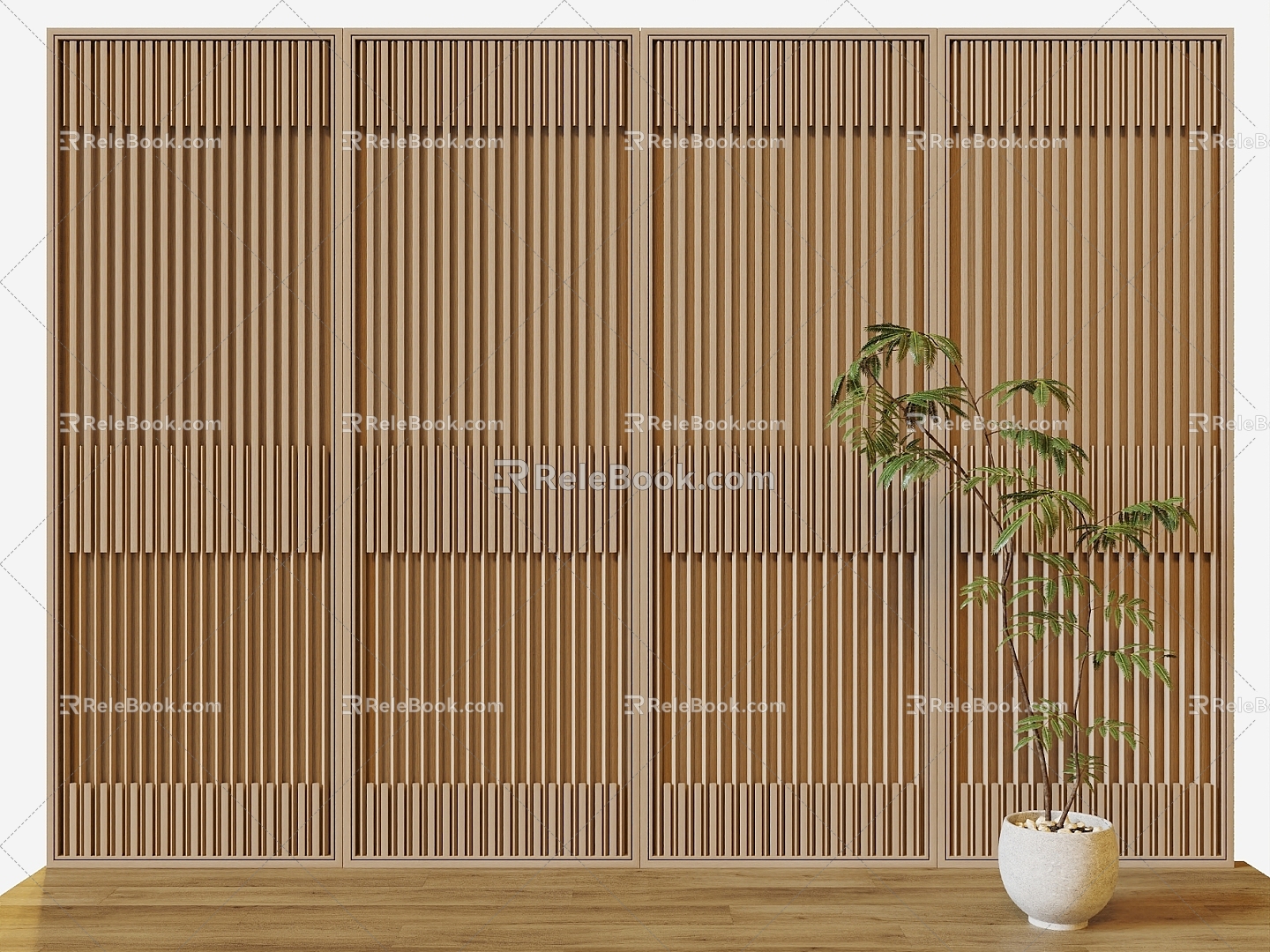 New Chinese Screen Background Wall Panel Green Plant Potted Plant 3d model