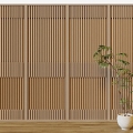 New Chinese Screen Background Wall Panel Green Plant Potted Plant 3d model