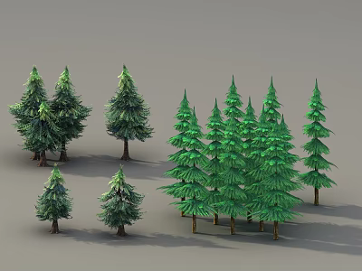 Various Sizes of Green Arbor Trees with Brown Trunks and Lush Foliage 3d model
