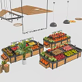 Wooden and Metal Fruit Display Shelves for Organized Retail Fresh Fruits Display with Plant Decor