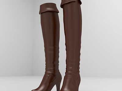 Stylish Brown Leather Knee High Boots With High Heel And Classic Design 3d model