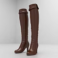 Stylish Brown Leather Knee High Boots With High Heel And Classic Design