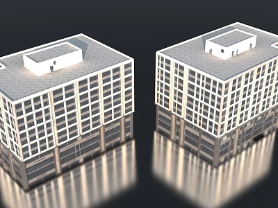 Two Modern Office Buildings With Glass Windows Flat Roof And Stone Base 3d model
