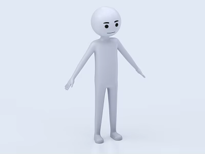 3D Cartoon Man in Standing Pose with Neutral Facial Expression Against Light Blue Background 3d model