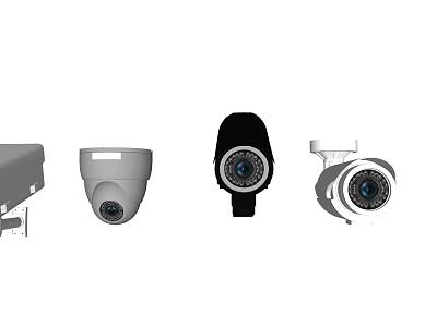 Different Types of Surveillance Cameras Featuring Dome Bullet and Box Styles for Security Monitoring 3d model