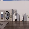 Decorative Mirrors Of Various Shapes In Modern Interior With Wooden Floor And Green Plants