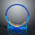 Blue Circular Roller Coaster Model With Support Structure And Colored Cars On Dark Background 3d model