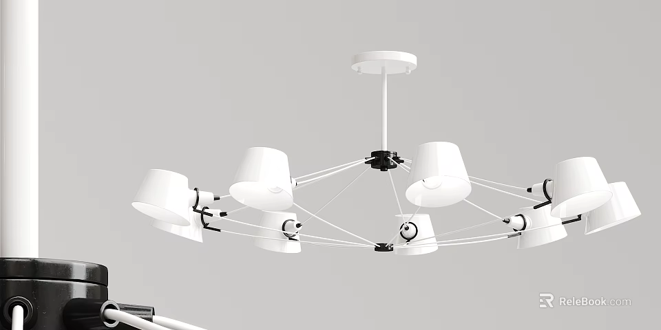 Modern White Chandelier with Multiple Lampshades and Adjustable Metal Arms for Contemporary Living Spaces 3d model 