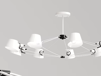 Modern White Chandelier with Multiple Lampshades and Adjustable Metal Arms for Contemporary Living Spaces 3d model