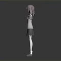 3D Character Little Girl With Pink Hair Wearing White Cardigan And Gray Skirt Arms Outstretched