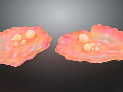 Pink Shell Shaped Jewelry Pieces With Shiny Pearls And Iridescent Surface Details 3d model
