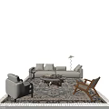 Modern Sofa and Coffee Table Set With Armchairs Floor Lamp and Patterned Rug 3d model