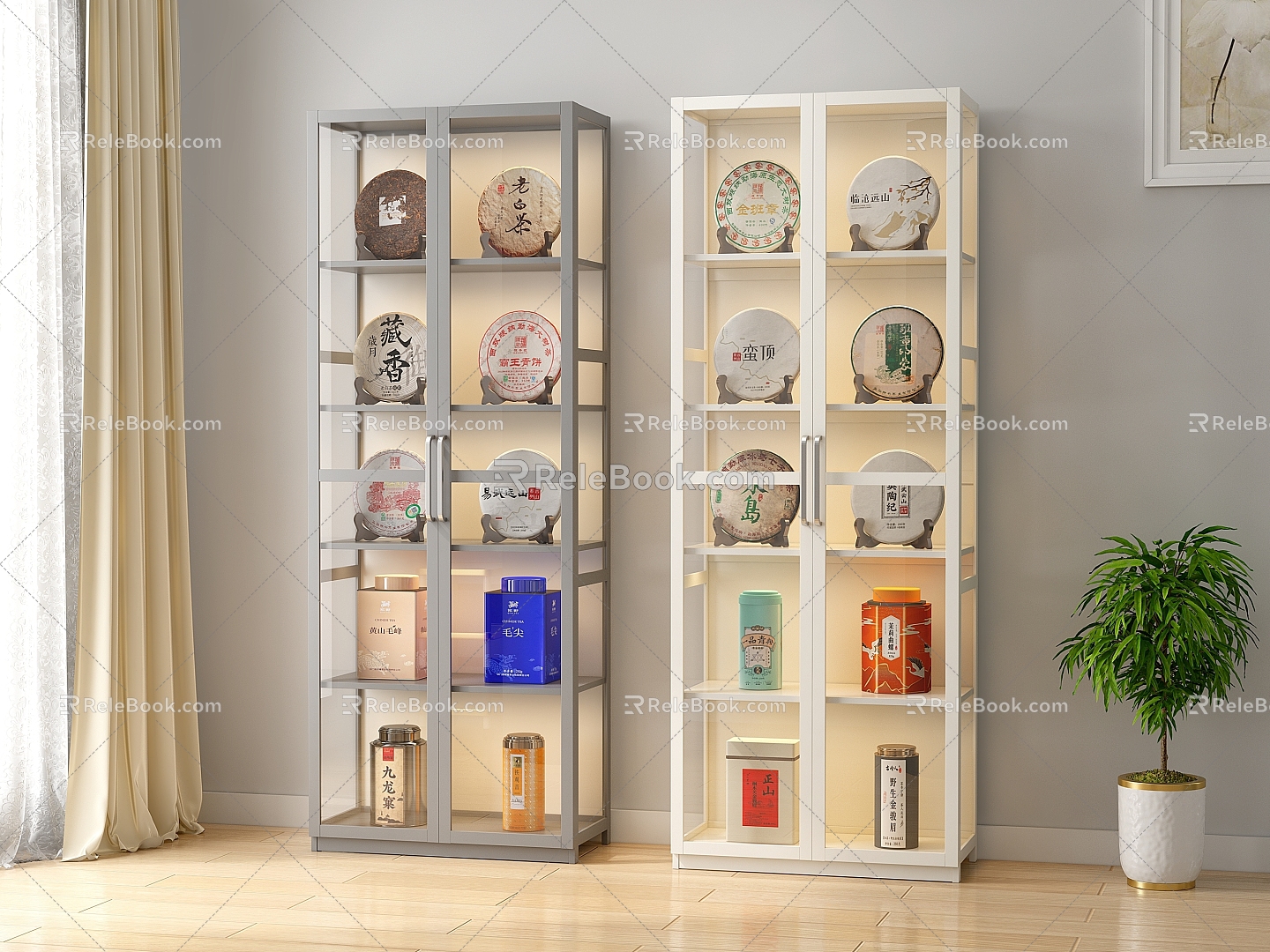 Glass Vertical Cabinet Decorative Cabinet Storage Cabinet Tea Rack 3d model