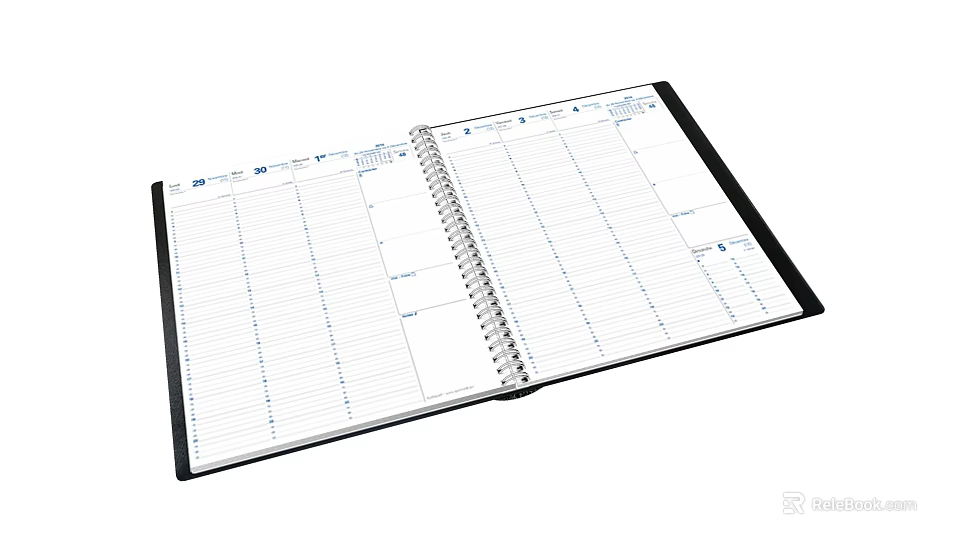 Open Spiral Bound Notebook With Lined Pages And Planner Sections Black Cover 3d model 