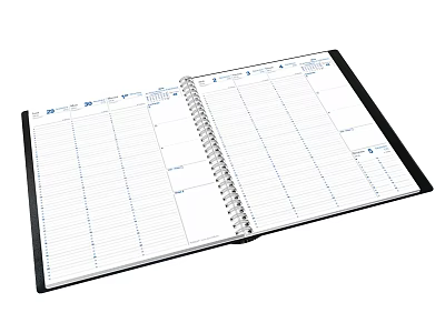 Open Spiral Bound Notebook With Lined Pages And Planner Sections Black Cover 3d model