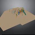 Colorful Children's Playground Structure With Sandy Ground Climbing Frames And Slide
