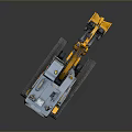 Utility Vehicle With Crawler Track Yellow Boom And Front Bucket Gray Body