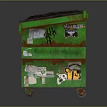 Green Trash Bin With Colorful Graffiti Stickers Rusted Surface And Black Lid