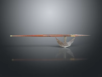 Traditional Red Shaft Spear With Silver Head And Metal Decorations On Smooth Black Surface 3d model