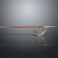 Traditional Red Shaft Spear With Silver Head And Metal Decorations On Smooth Black Surface