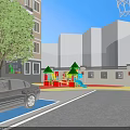 Community Garden Ornaments With Green Trees Seating Areas And Playground Facilities