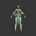 3D Female Fantasy Character With Green Blue Outfit Mask And Creature Inspired Features