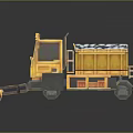 Yellow Construction Truck with Front Snow Plow Bright Warning Lights and Salt Sand Loader
