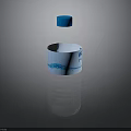 Transparent Water Bottle With Blue Cap And Wave Pattern Label For Daily Use 3d model