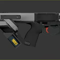 Modern Tactical Pistol with Textured Black Grip Silver Body Red Trigger and Magazine