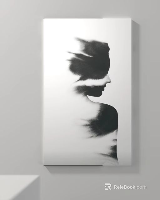 Abstract Black and White Figure Silhouette Artwork With Dynamic Blurred Lines 3d model 