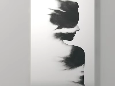 Abstract Black and White Figure Silhouette Artwork With Dynamic Blurred Lines 3d model