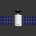 Orbital Space Satellite With Blue Solar Panels Cylindrical Body And Antenna