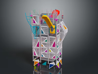 Colorful Multi Level Playground Equipment With Slide Ladder And Geometric Panels 3d model