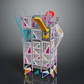 Colorful Multi Level Playground Equipment With Slide Ladder And Geometric Panels