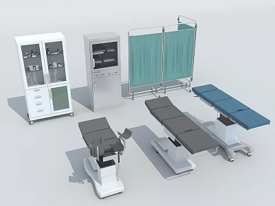 Essential Medical Equipment Including Surgical Tables Cabinets and Green Screens for Hospital Use 3d model