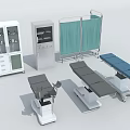 Essential Medical Equipment Including Surgical Tables Cabinets and Green Screens for Hospital Use