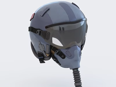 Gray Military Tactical Helmet with Visor Straps and Breathing Hose 3d model