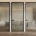 Contemporary Textured Glass Doors With Black Frames In Modern Interior Setting 3d model