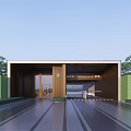 Modern Entrance Gate Design With Metal Grille Structure And Landscaped Driveway