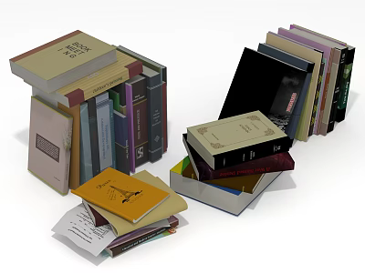 Various Colored Books And Magazines With Different Thicknesses Stacked Tilted And Diverse Cover Designs 3d model