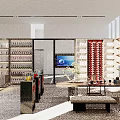 Modern Tobacco and Liquor Store Interior with Shelves Wine Displays TV Screen and Seating Area