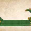 Traditional Architectural Component with Intricate Golden Carvings Green Main Body and Tower like Ornaments