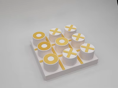 White and Yellow Cylindrical Decorative Ornament Set with Cross and Circle Patterns on White Base 3d model