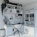 Functional Home Office Desk And Chair Set With Colorful Drawers Bookshelves And Plant
