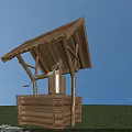 Rustic Wooden Garden Ornament Pavilion With Sloped Roof And Green Grass Setting